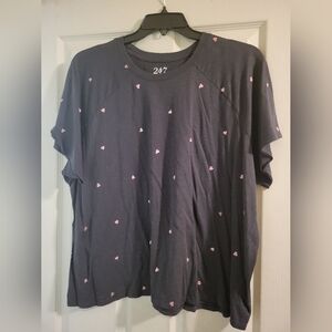 Maurices Dark Gray Tee with Pink Heart Accents
